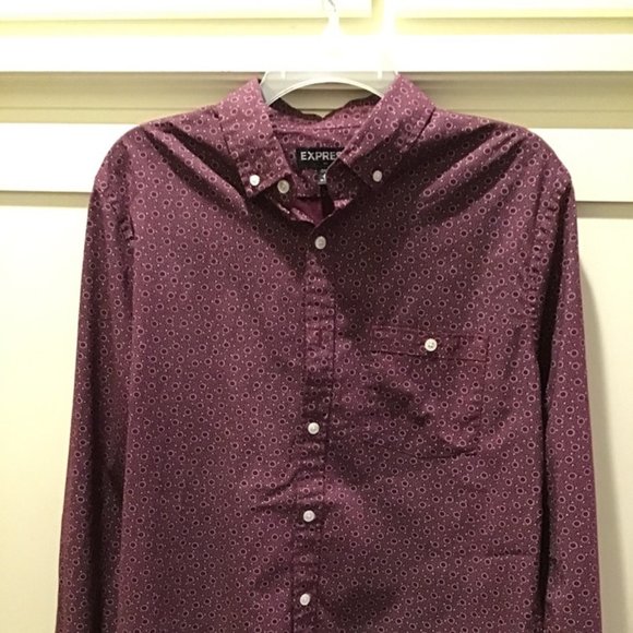 Men's Express Burgundy Button Front Dress Shirt, Medium - Picture 1 of 3